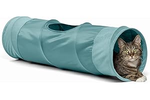 Best Friends by Sheri Ilan Oxford Cat Tunnel for Indoor Cats in Tidepool with Ball Toy, 36" x 10"