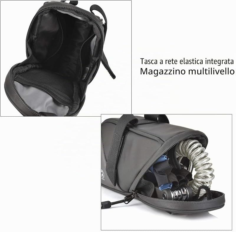- borsa da sella per bicicletta, con riflettente, impermeabile, multifunzione, resistente agli strappi, per mountain bike, bici da corsa