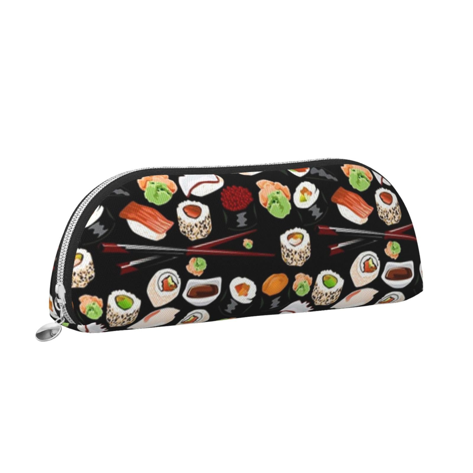 TOMPPY Japanese Sushi Black Printed Pencil Case Stand Up Pencil Pouch Small Pencil Holder Case Stationery Organizer Makeup Bag With Zipper Closure