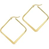 555Jewelry Stainless Steel Geometric Large Square Hoop Statement Earrings for Women