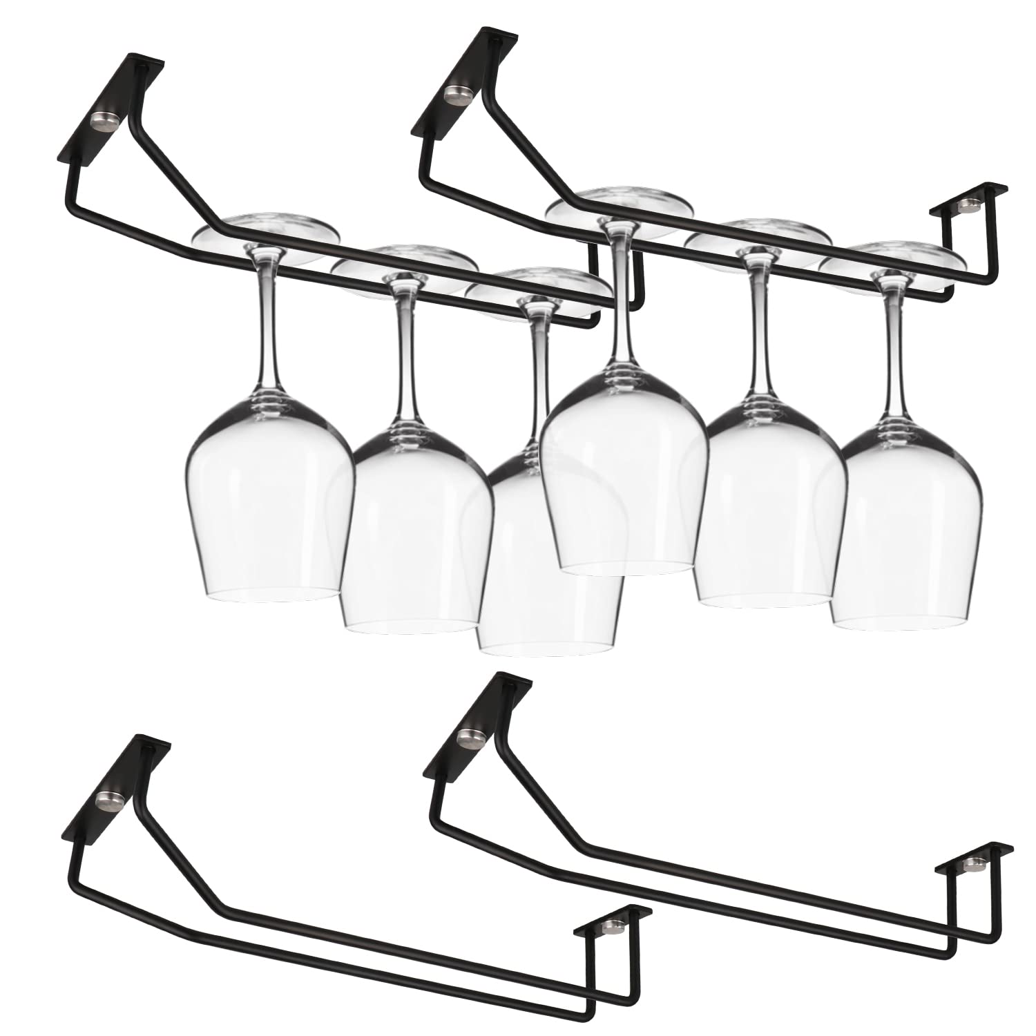 Photo 1 of Yimerlen 10.8 Inch Black Wine Glass Rack, Under Cabinet Wine Glass Holder, Metal Stemware Rack Hanger for Kitchen Storage (4 Pack)