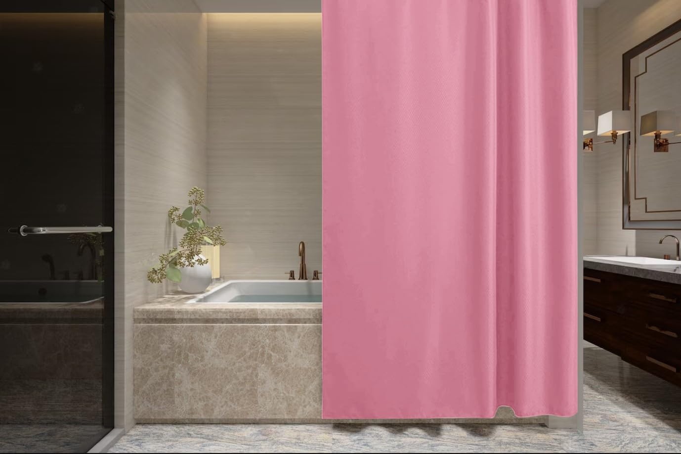 ProBytes Polyester Shower Curtain - Water Repellent Fabric,180 x 180 CM, 71 x 71 Inch, 12 Rail Hooks, Mildew Resistant, Machine Washable, Soft & Elegant Colours, Bathtub, Bathroom, Wet Room - Pink