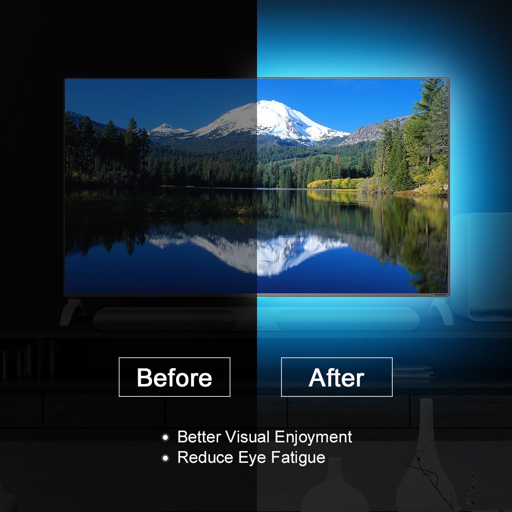 KUD LED Strip Lights, 6.56FT RGB Flexible 60 LEDs Multi Color USB TV Backlight with IR Controller 24Keys Remote for in 40-60 HDTV, Computer, Background Lighting