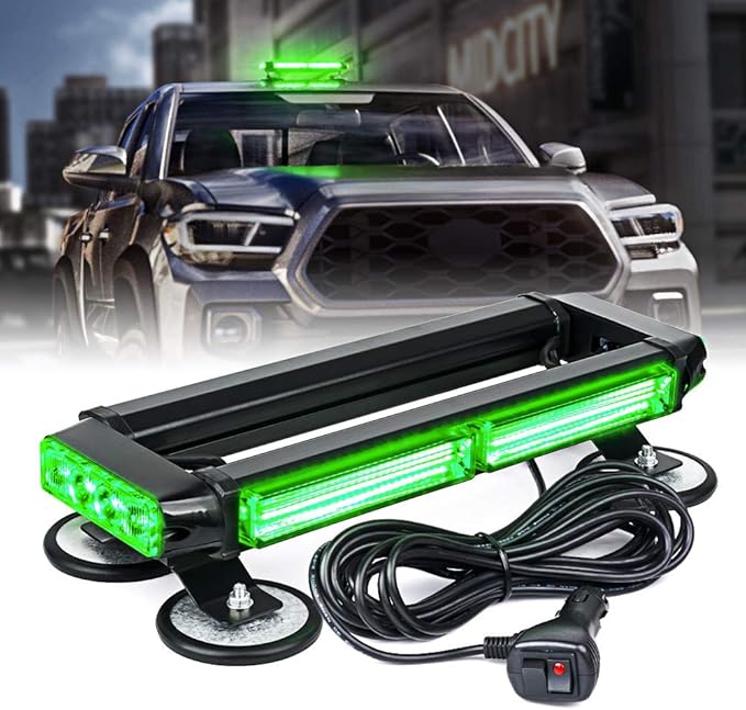 Xprite Green COB LED Strobe Flashing Light Bar, 21 Flash Modes Double