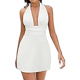 VKIHOC Women's Sexy V Neck Halter Bow Tie Backless Bodycon Party Mini Dress