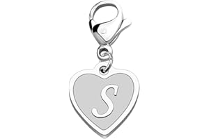 FAADBUK Initial Letter A-Z Alphabet Heart Charm for Bracelet Necklace Keychain Initial Stainless steel Clasp Clip on Charm