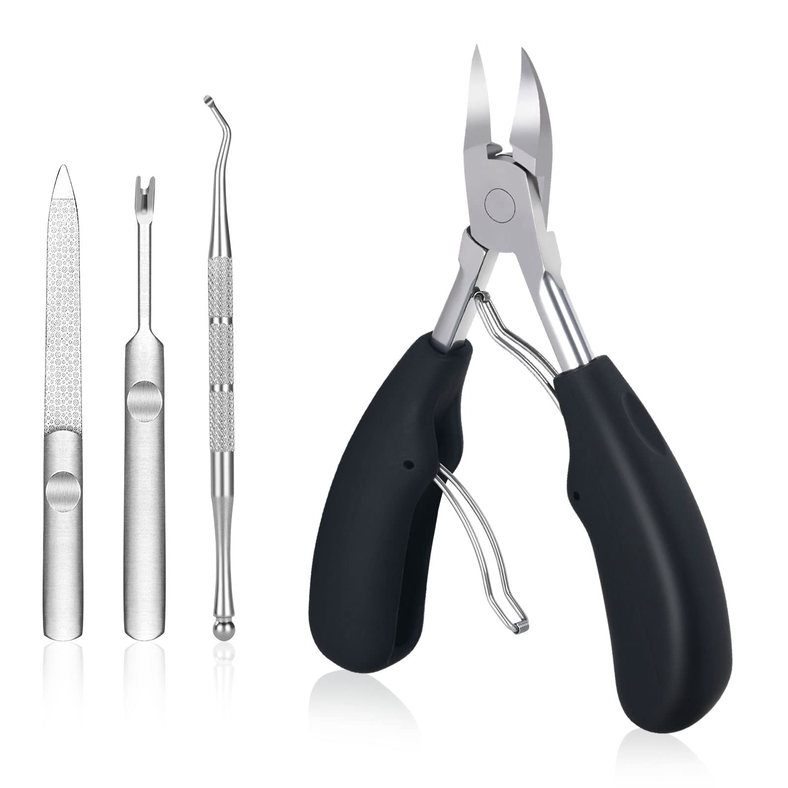 URAQT Toenail Clippers, 4 Pcs Nipper Trimmer Kit with Nail Lifter and Nail File, Precision Cuticle Scissors Nail Nippers, Heavy Duty Nail Clippers Toenail Cutter for Thick Nails Ingrown Toenails