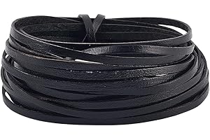 GORGECRAFT 5M x 3mm Cowhide Genuine Leather Strap Strips Black Flat Leather Cord 1mm Thick String Braiding Thread Rope for DI