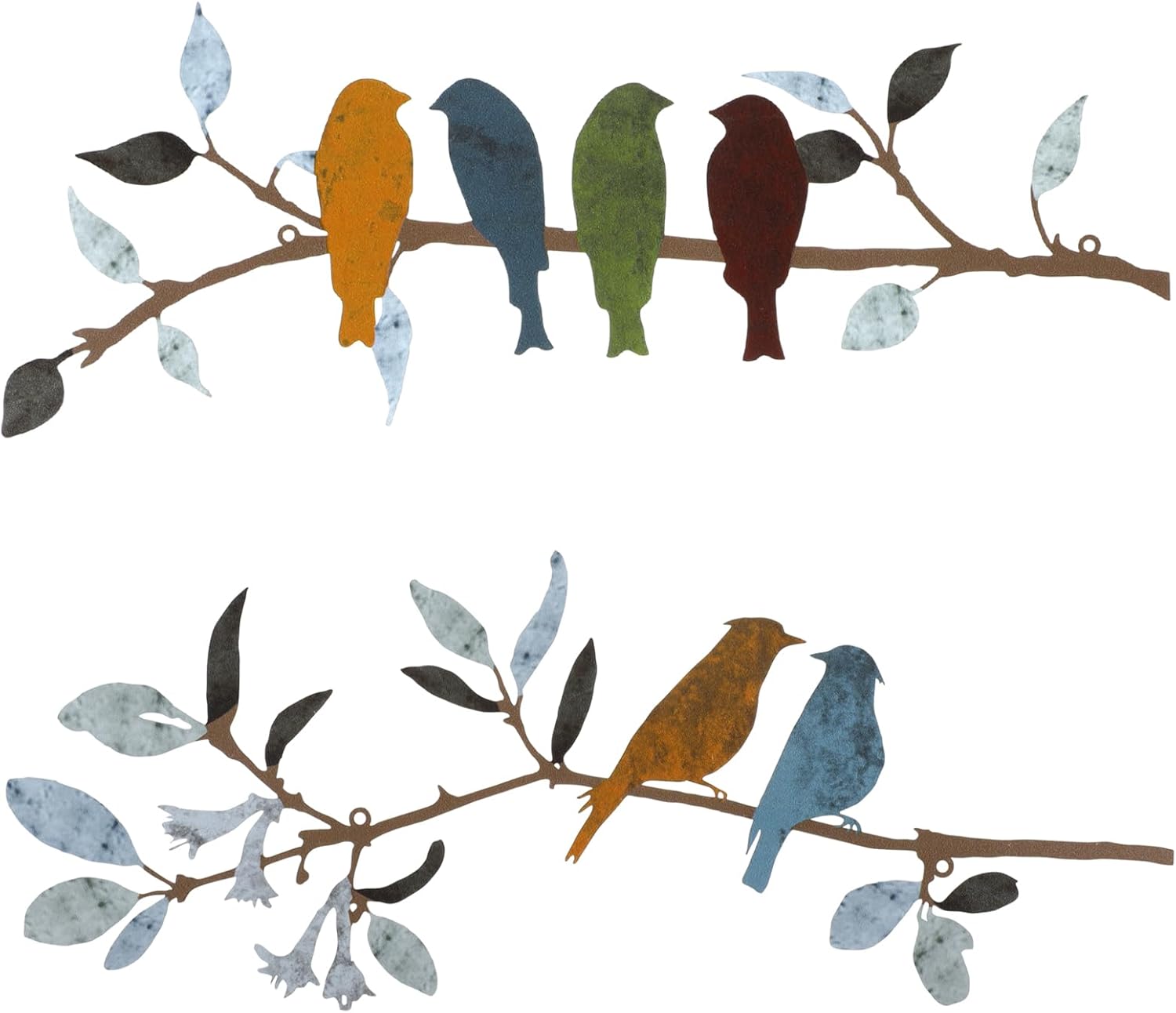 Plaques & Wall Art - 2 Pcs Metal Birds Wall Art Vivid Birds on Branch Metal Birds Wall Decor Hanging Leaves with Birds Outdoor Wall Decor Rustic Bird Decor Leaf Wall Decor or Balcony Garden Indoor Outdoor (Stylish Colors)