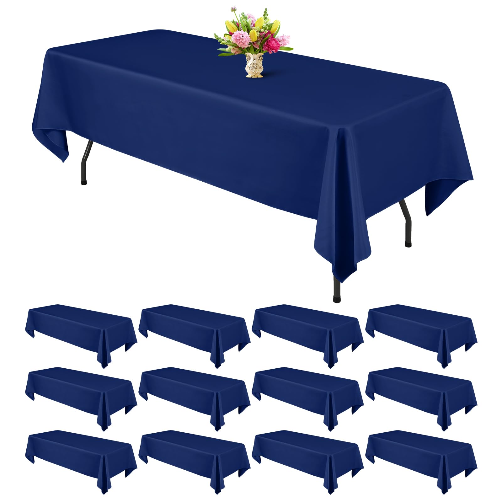 Photo 1 of Teruntrue 12 Packs Navy Blue Tablecloths 60x126 inch Rectangle Table Cloth for 8 Foot Rectangle Tables, Washable Polyester Fabric, for Wedding Parties Dinner Table Decorative, Navy Blue