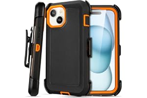 Saiboro for iPhone 15 Case with Clip Belt Holster, Heavy Duty Military Grade Drop Protective Case for iPhone 15 6.1 case (Black+Orange)