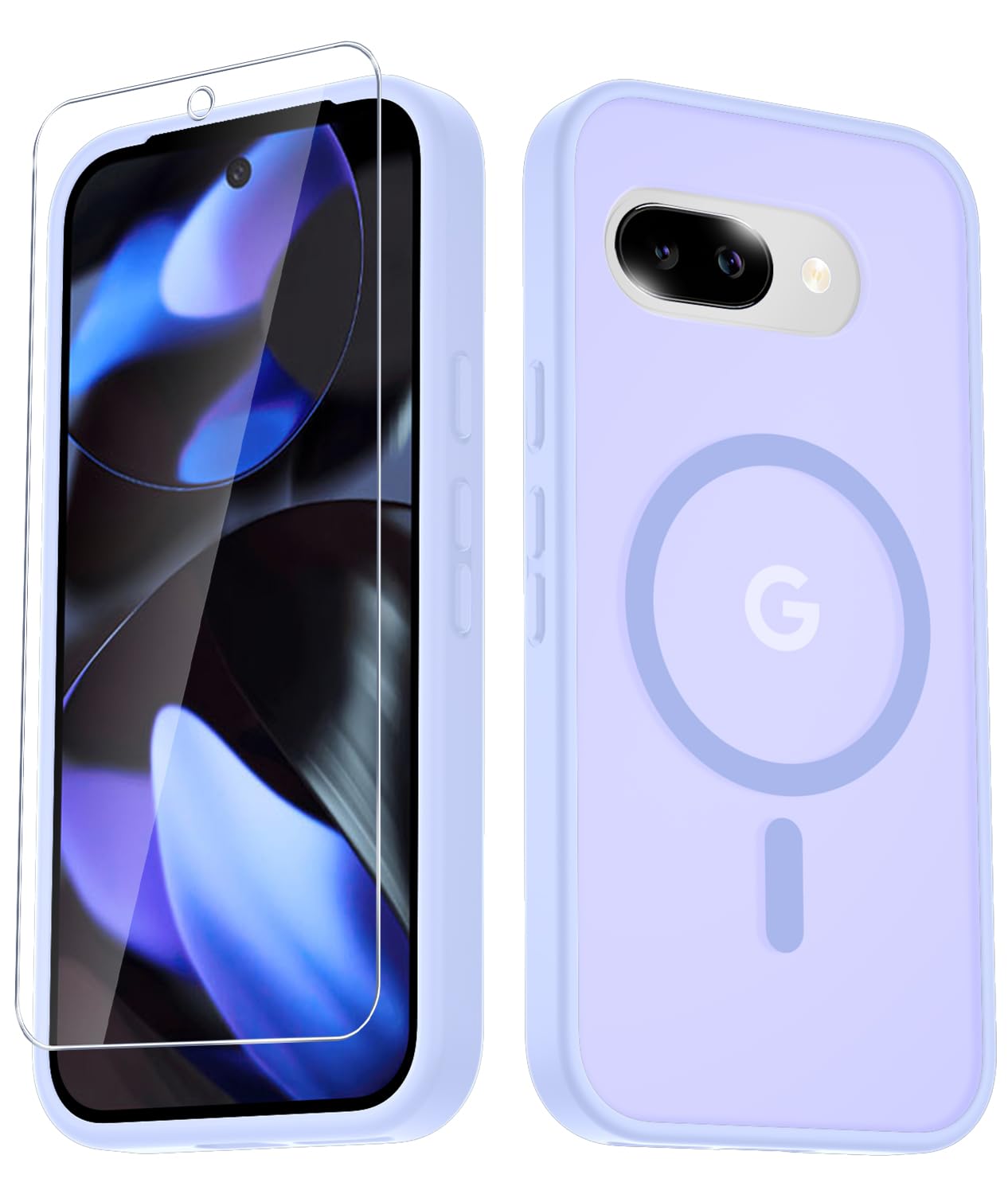 Photo 1 of LATVIN Phone Cover for Google Pixel 9a Case | with 1 Screen Protector, Compatible with MagSafe, Magnetic, Military Grade Protection, Translucent Matte Frosted Back, Lavender Purple