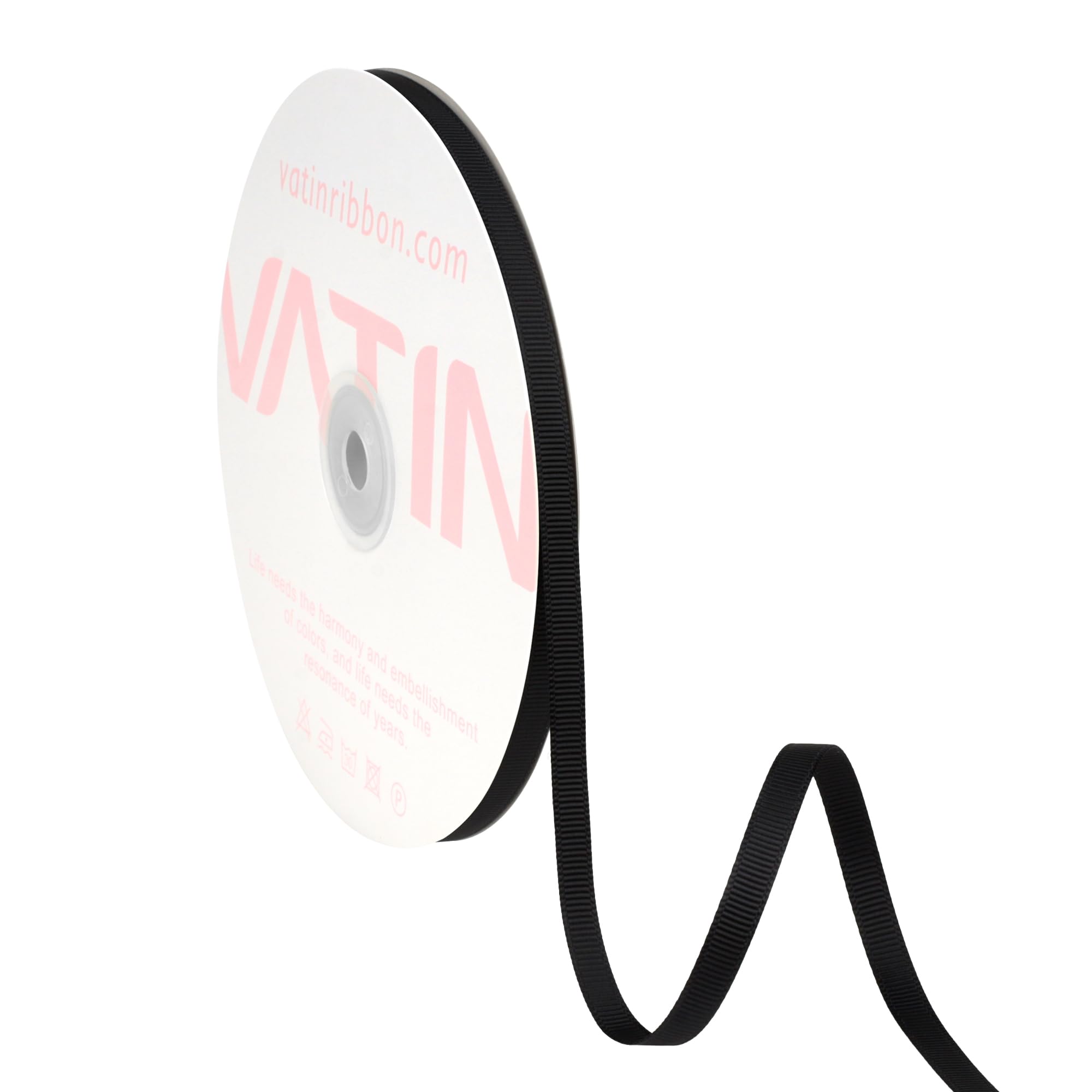 VATIN Solid 6mm X 45 Metres Black Grosgrain Ribbon 23 Metres Each Roll Perfect for Crafts, Wedding Decor, DIY Hair Accessories, Sewing, Gift Package Wrapping and More