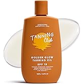 Tanning Club - Golden Glow Tanning Oil with SPF 15 - Lightweight Hydrating Sunscreen with Coconut, Carrot, and Shea Butter - Water and Sweat Resistant (80 Minutes) - 150 ml