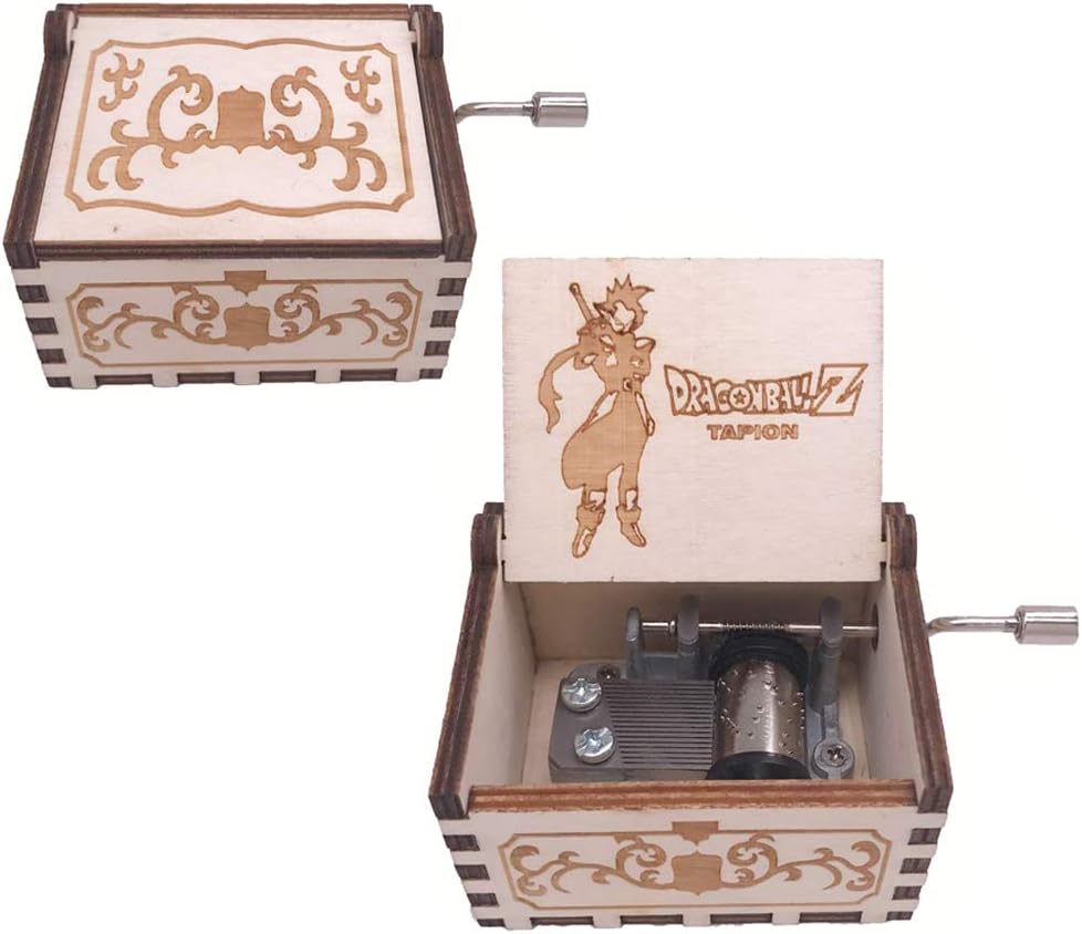 FnLy 18 Notes Wooden Engraved Anime Dragon Ball Z Theme Music Box,Antique Carved Hand Crank Small Musical Box Gift