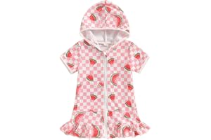 Licupiee Girls Hooded Zip Terry Coverups Swimsuit Kids Baby Girl Floral Print Short Sleeve Swim Cover-Up Swimwear