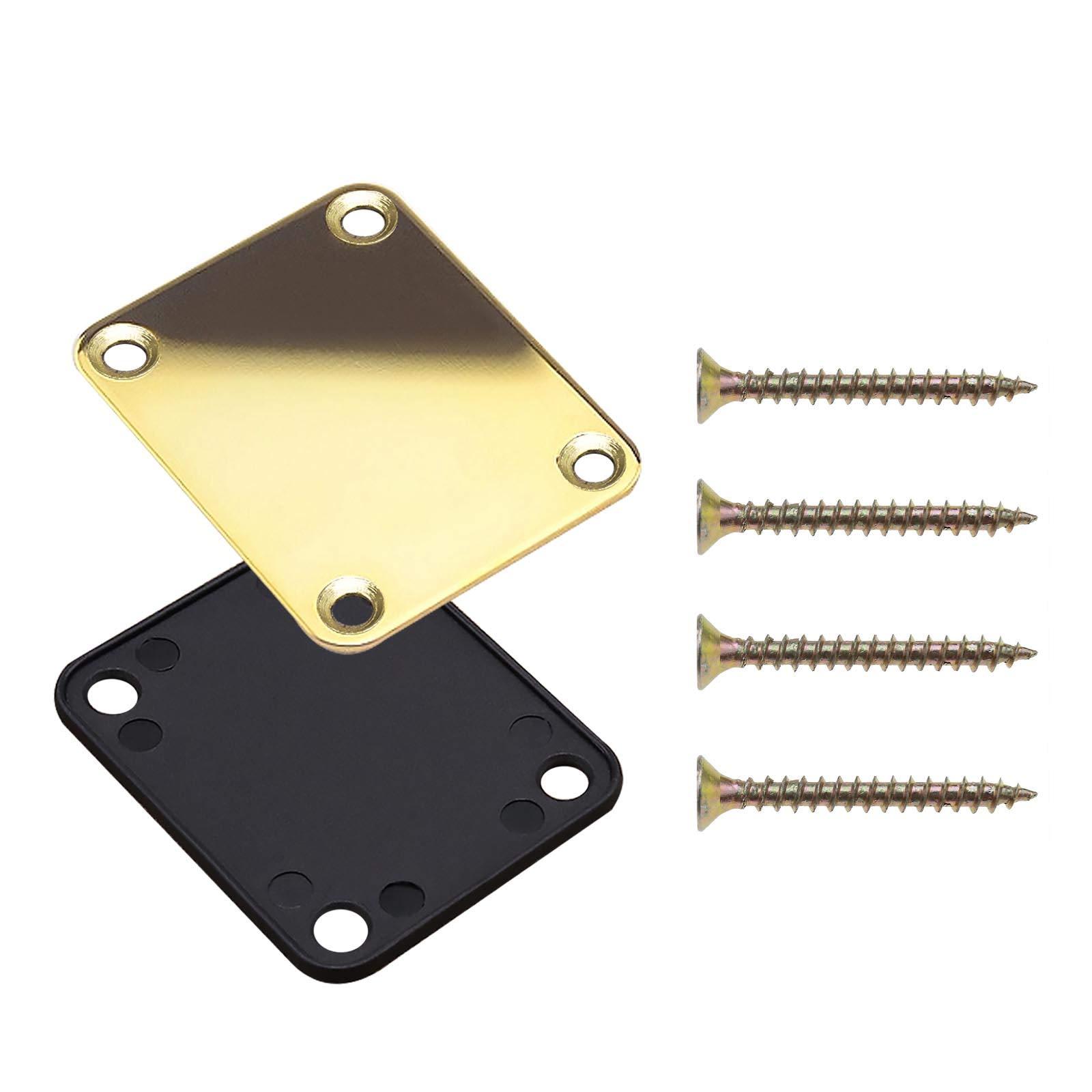 YINETTECH Guitar Neck Plate Golden with Mounting Screws Back Plastic Plate 4 Holes Compatible with Strat Tele Electric Guitar Bass