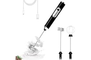 TONJIN Electric Double Whisk Milk Frother Handheld Black USB Rechargeable Drink Mixer, 3 Speeds Adjustable Electric Whisk Foam Maker Detachable for Coffee, Lattes, Matcha, Hot Chocolate