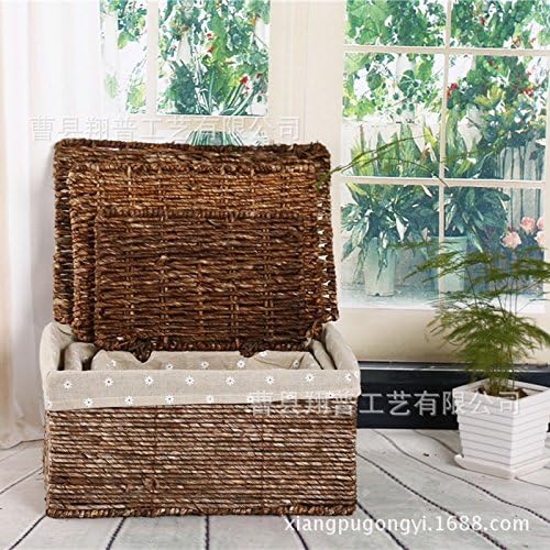 Wicker Straw woven storage Basket With Lid Hamper Shelf Basket (set of 3pcs£
