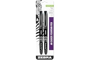 Zebra Pen Fountain Pen Set, Fine Point 0.6mm, Black Non-Toxic Ink, Stainless Steel Nib, Disposable, 2-Pack (48312)