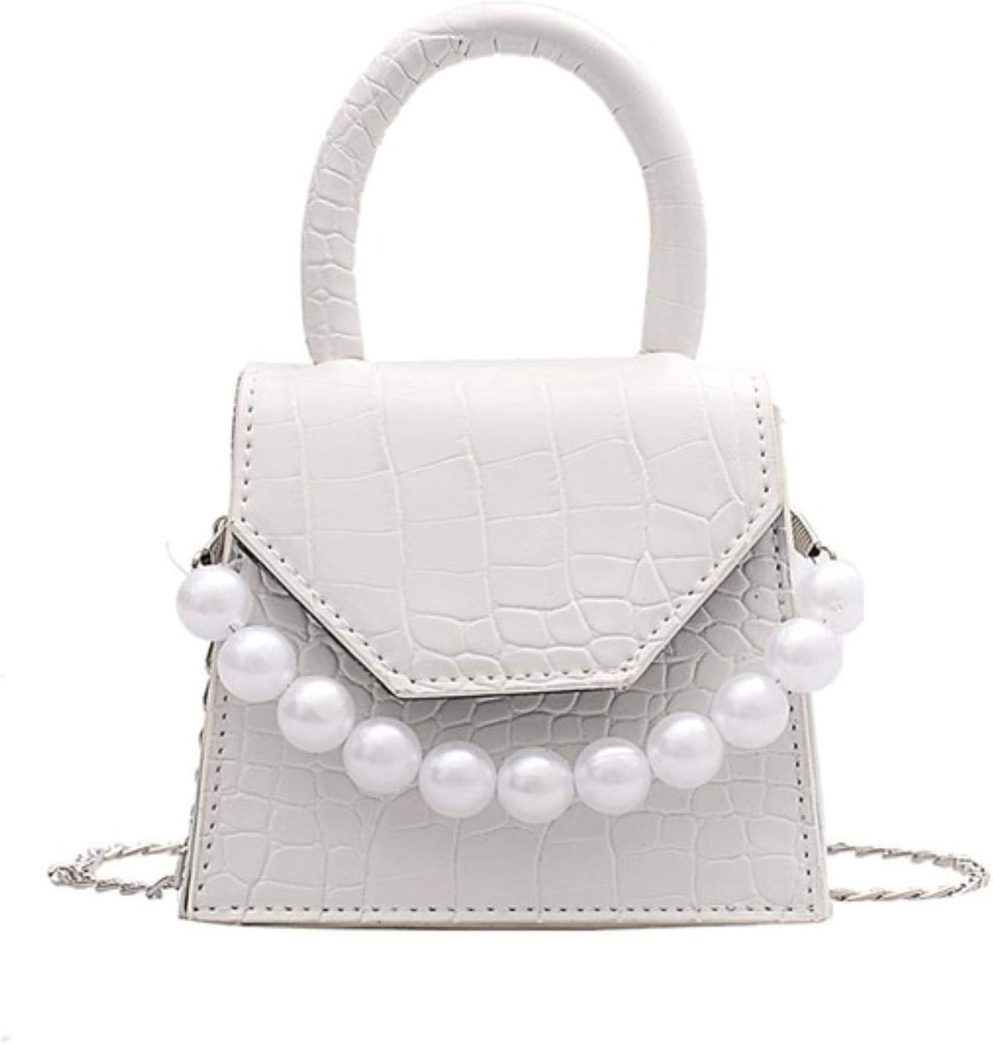 Pearl Handle Super mini PU Leather Shoulder Bags For WomenStone Pattern