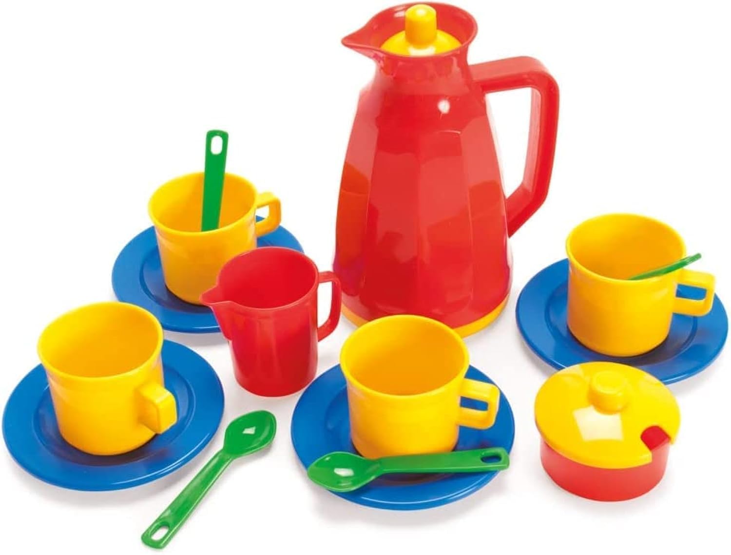 Dantoy - Coffee Set for 4 - Role Play Coffee Sets for Children - 18 Pieces - Kids Play Set from 2 Years - Toys for Kids – Fun Multi-Colours in Plastic - Dishwascher Safe - Made in Denmark