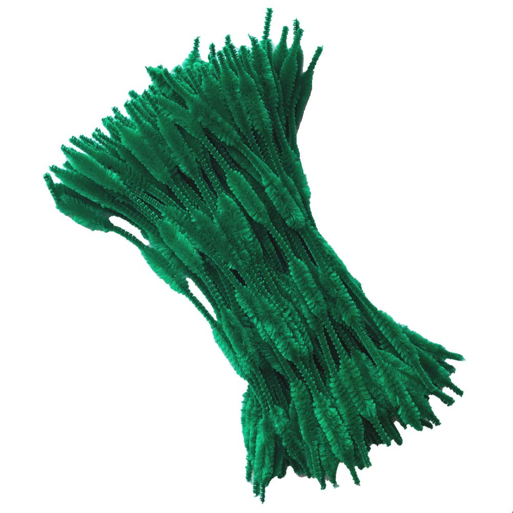 Carykon Pack of 100 Pipe Cleaners Fuzzy Bumpy Chenille Stems For Diy Art Craft (Green)