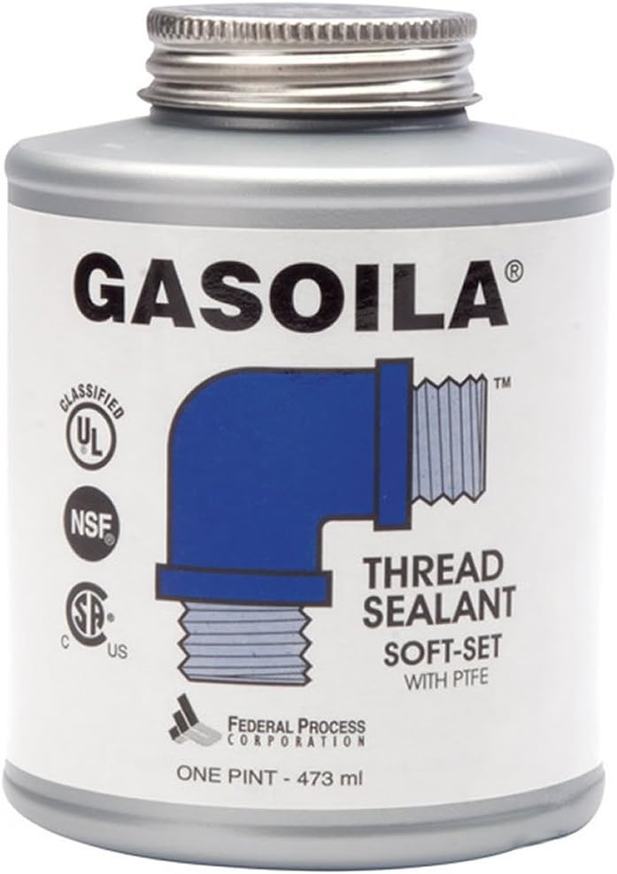 Gasoila - SS16 Soft-Set Pipe Thread Sealant with PTFE Paste, Non Toxic, -100 to 600 Degree F, 1 Pint Brush