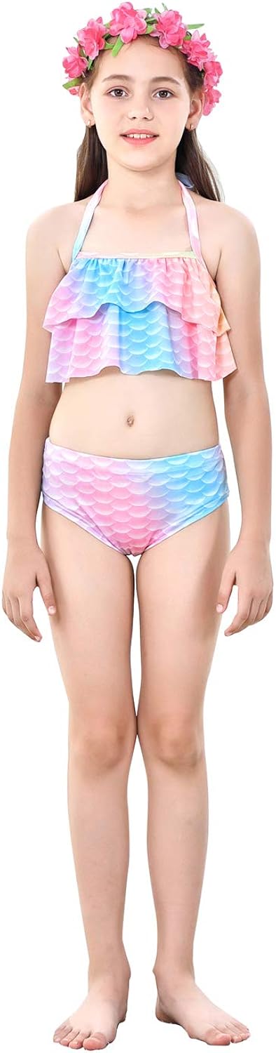 5Pcs Girls Swimsuit Mermaid Tails for Swimming for Girls Princess Bikini Costume Bathing Suits Set for Kids Gift: Clothing