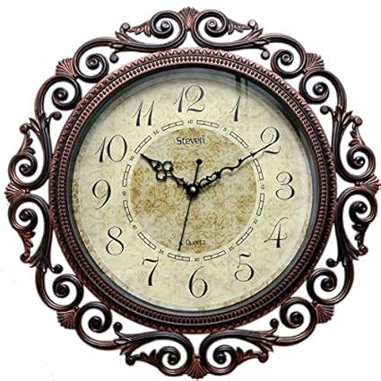 Steven Quartz Round Wall Clock Antique Brown- Size 16 Inch X 16 Inch