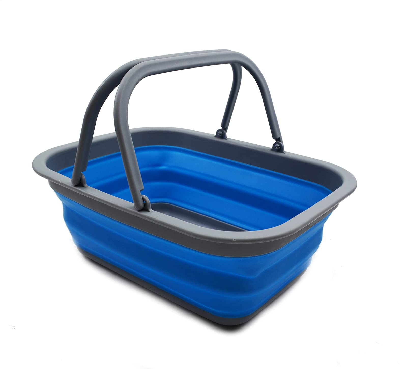 SAMMART 9.2L Collapsible Tub with Handle - Portable Outdoor Picnic Basket/Crater - Foldable Shopping Bag - Space Saving Storage Container (Dark Grey/Blue, 1) — image 1
