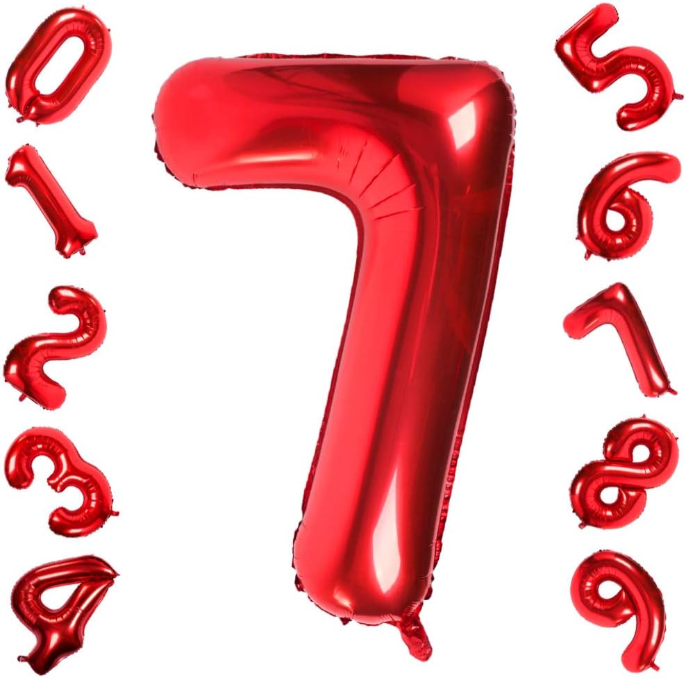 Red 7 Balloons,40 Inch Birthday Foil Balloon Party Decorations Supplies Helium Mylar Digital Balloons (Red Number 7)