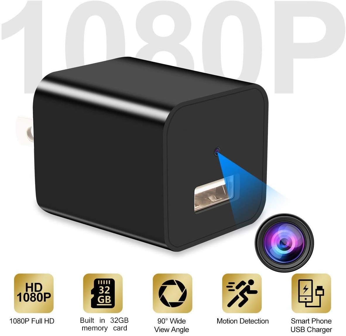 Hidden Camera, 1080P HD USB Charger Camera, Mini Camera, Nanny Camera，Security for Home Office Hotel - No WiFi Needed - 2019 Version