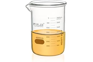 ULAB Heavy Duty Glass Beakers, Vol.4000ml (135oz), Borosilicate 3.3 Glass, Thick Wall Beakers, with Double Scale, Superior Durability & Chemical Resistance, UBG1067