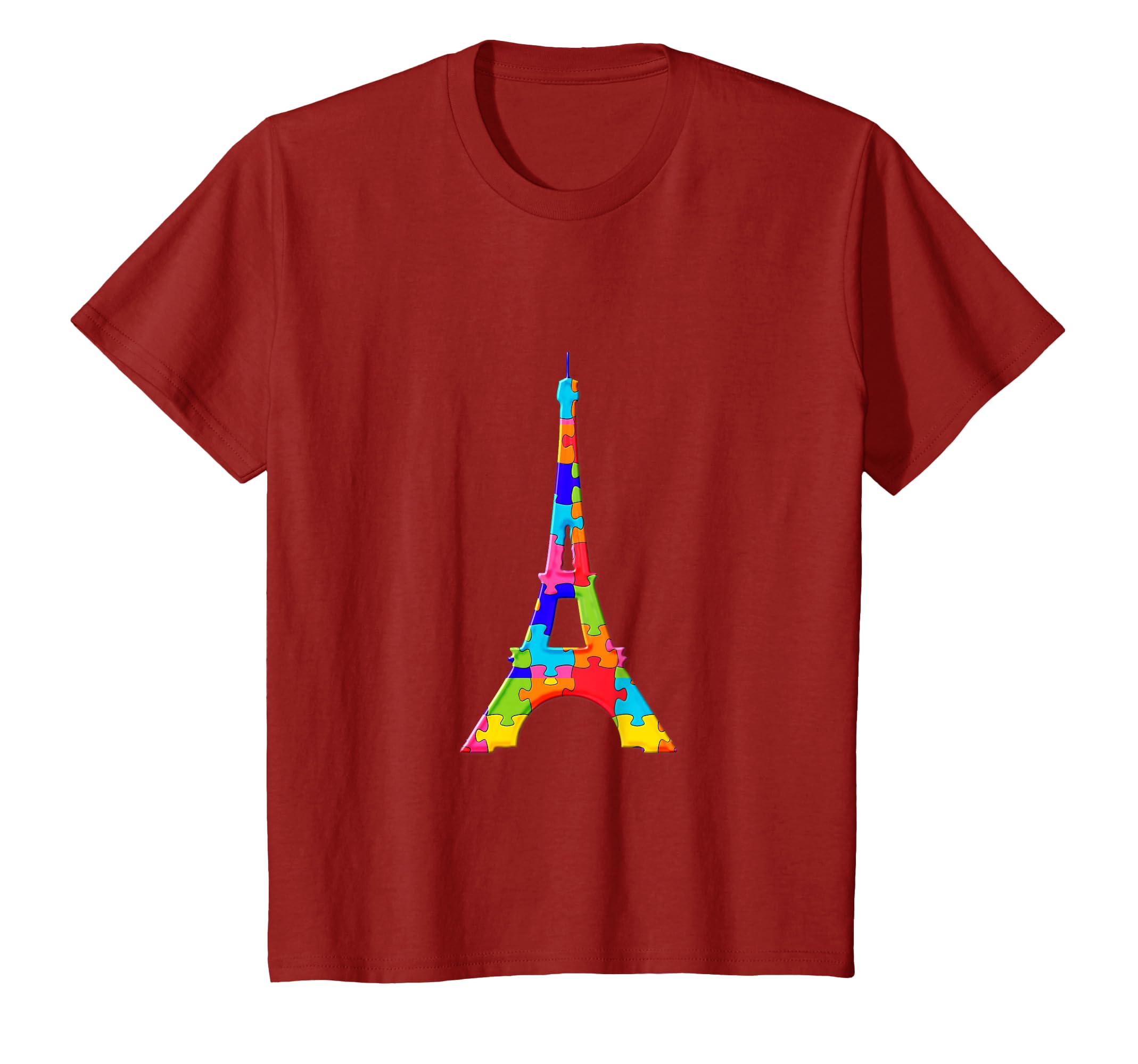 SunFrot Eiffel Tower Paris Jigsaw Autism Puzzle T-Shirt - Women, Girls - Black, Multicolour - S - Crew Neck - Long Sleeve - Classic Fit - Cotton - 1 Count - Autism Awareness Design