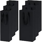 Chanseen 6Pcs Black Wine Gift Bags for Single and Double Bottles Paper Bottle Wine Bags with Handles for Champagne Whiskey Alcohol Party Wedding Festival (Black)