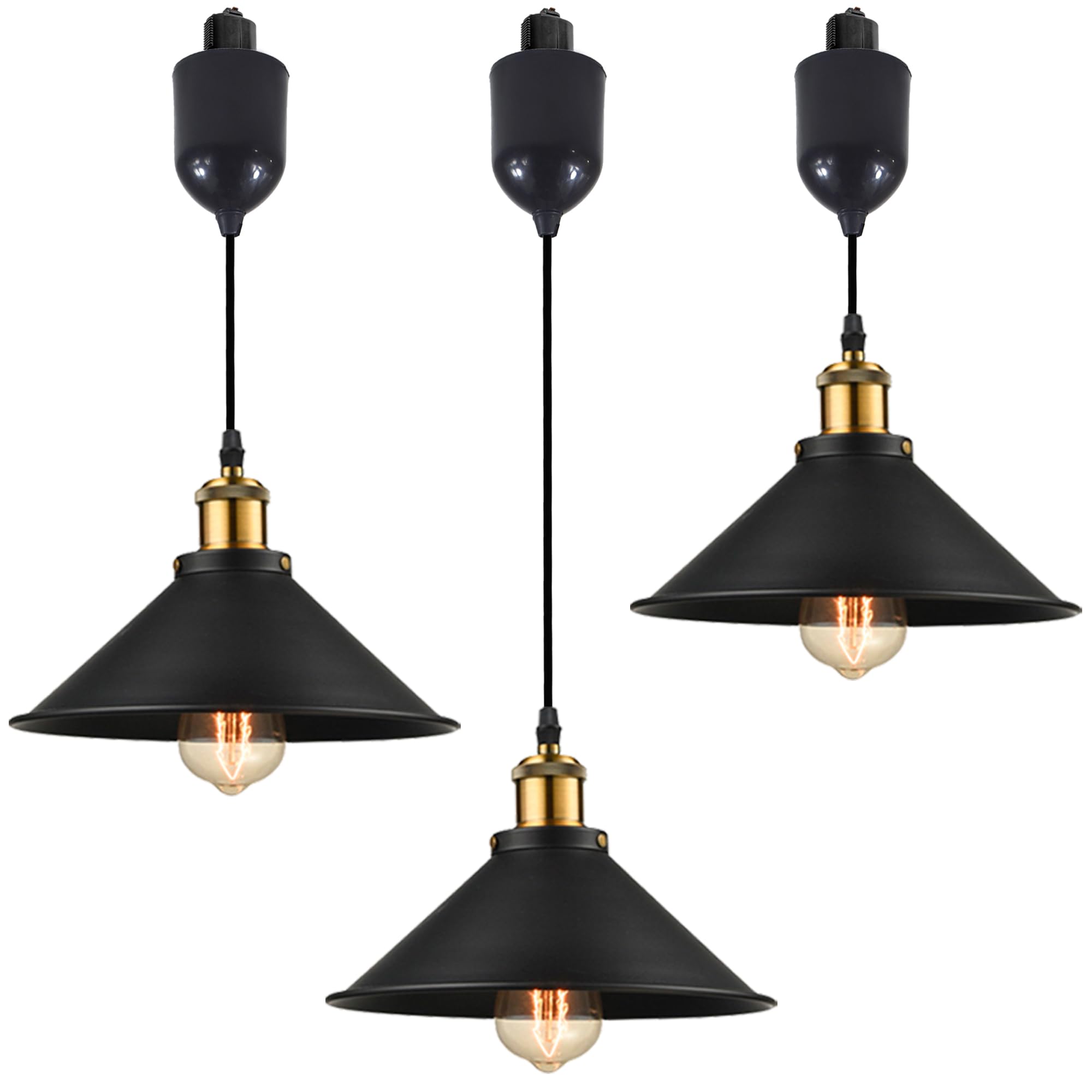 Photo 1 of SKIVTGLAMP Adjustable Height H Type Track Lighting Pendants 4 Ft Industrial Style Black Metal Instant on Auto Retractable Track Mount Pendant Light Decorate for Kitchen Island Customizable