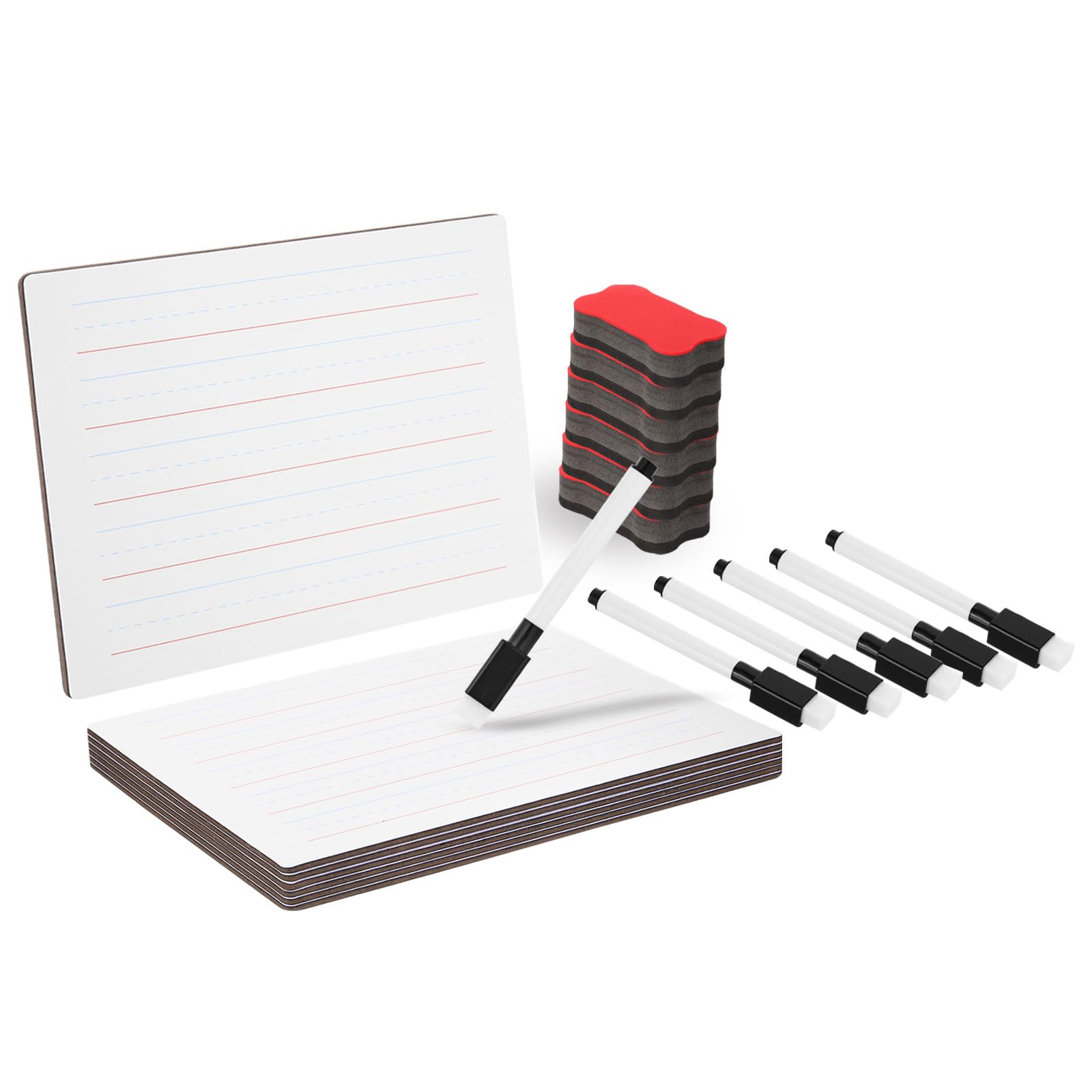 PATIKIL 12x9in Small White Board Set, 12Set Magnetic Lined Dry Erase Paddle Whiteboard with Markers & Eraser for Classroom Education Office Home