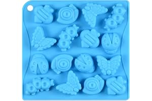 Joyeee 16 Cavity Insect Silicone Mold, 1 Pcs Butterfly Snail Ladybug Bee Bug Chocolate Candy Mold, Insects Cake Muffin Ice Cu