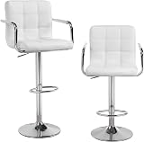 Panana Cuban Bar Chairs with Armrest, Height Adjustable, 360° Swivel, White view 1