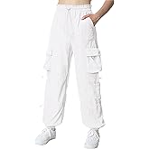 EXARUS Girls Parachute Pants Cargo Baggy Hip Hop Drawstring with Pockets Elastic Y2K for Kids 8-14Y