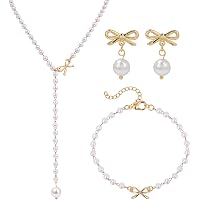 Bridesmaid Jewelry Set - Gold & Silver Plated Necklace, Earrings & Bracelet - Dainty Gift For Wedding, Party, Anniversary