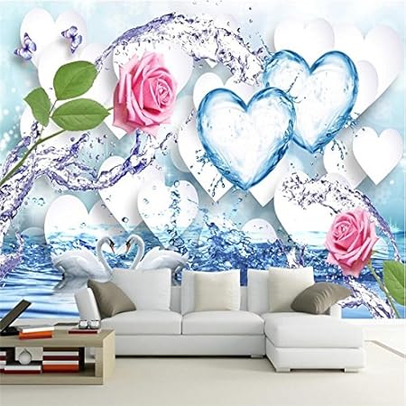 Lqwx Custom Hd Wallpaper Mural 3d Fresh Water Splash Rose Pink Heart