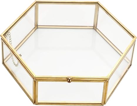 Amazon Bstkey ジュエリーボックス ガラス 透明 六角形 オシャレ 鏡台 洗面台 イヤリング ネックレス 指輪 ピアス ジュエリー アクセサリー 収納ケース 辺の長さ10cm ジュエリー収納 オンライン通販