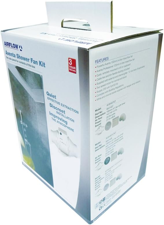 Airflow Aventa 100T In‑Line Shower Extractor Fan Kit with Adjustable Timer, 52l/s -100mm Mixed Flow Fan, High Pressure - Image 3