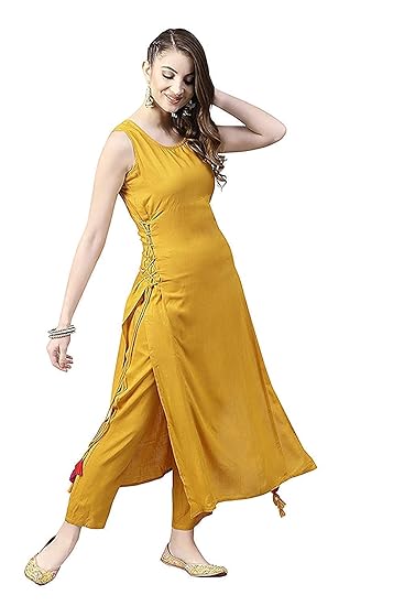 Women Rayon Regular Kurtis and Pant Set