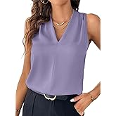EVALESS Women's Pleated V Neck Sleeveless Tank Top
