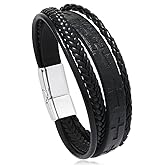 TIMFROZ Mens Leather Cross Bracelet Multi-Layer Braided Faith Bracelet Religious Wristband Father's Day 8.5" Memory Bangle with Stainless Steel Buckle