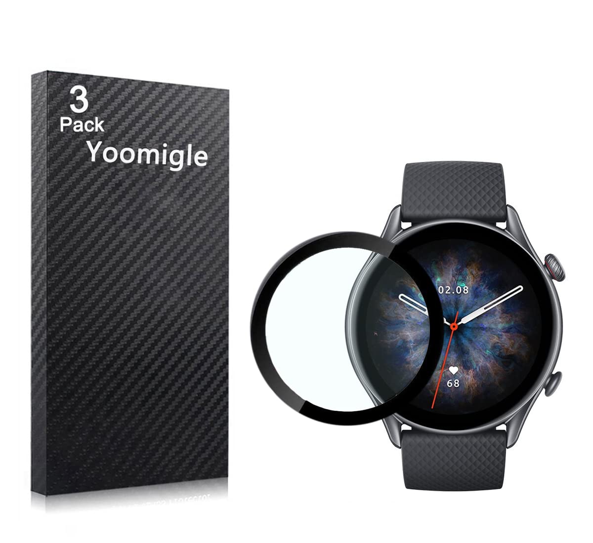 Yoomigle 3 Pack Compatible with Amazfit GTR3 Pro Screen Protector Film for Amazfit GTR 3 Pro Smart Watch Screen Protectors Foils 3D Full Coverage Screen Cover Crystal Clear Anti-Scratch