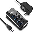 RSHTECH Powered USB Hub, 4 Port USB 3.0 Hub Splitter Portable Aluminum USB Data Hub Expander with Individual On/Off Switch an